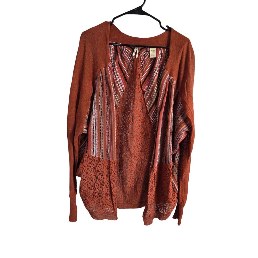 by BKE Southwestern Striped Cardigan Rust Lace Back Dolman Sleeve Small S